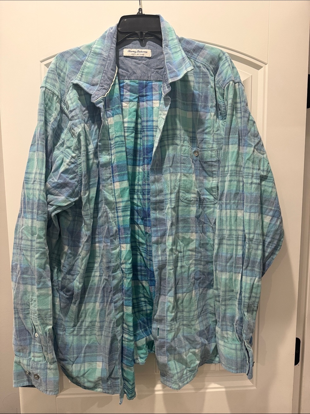 Tommy Bahama Plaid Button-Down Shirt in Aqua and Teal 2xl